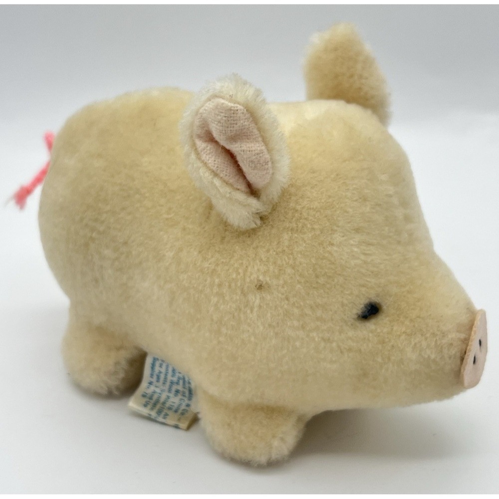 Vintage Dakin Wool Pig Plush 4 3/4" Stuffed Piglet Collector No‎ Squeaker